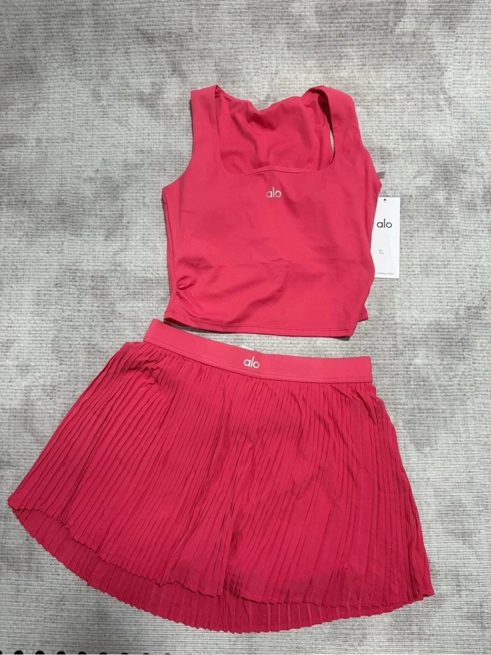 ALO Yoga Hot Pink Tank Top & Pleated Skort Set